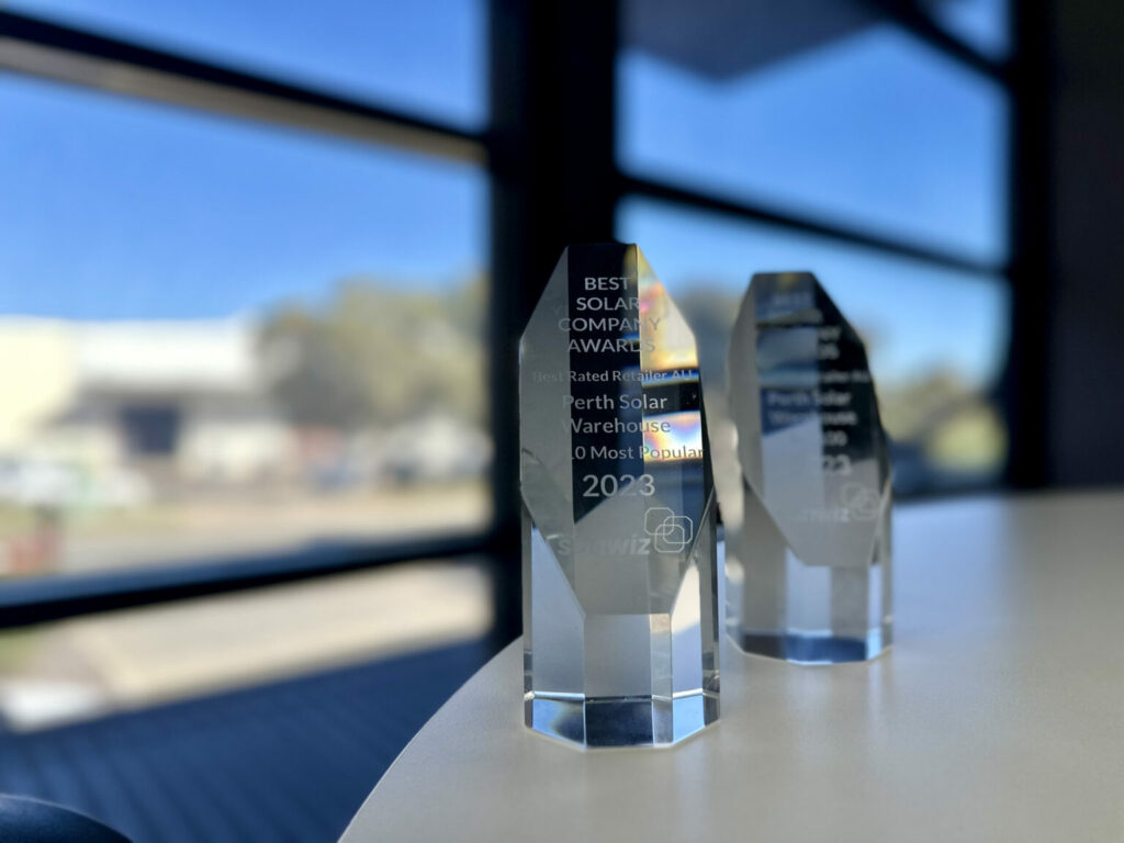 Sunwiz Top 10 Solar Companies Australia Award Trophies to Perth solar Warehouse
