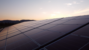 Aiko solar panels at sunset